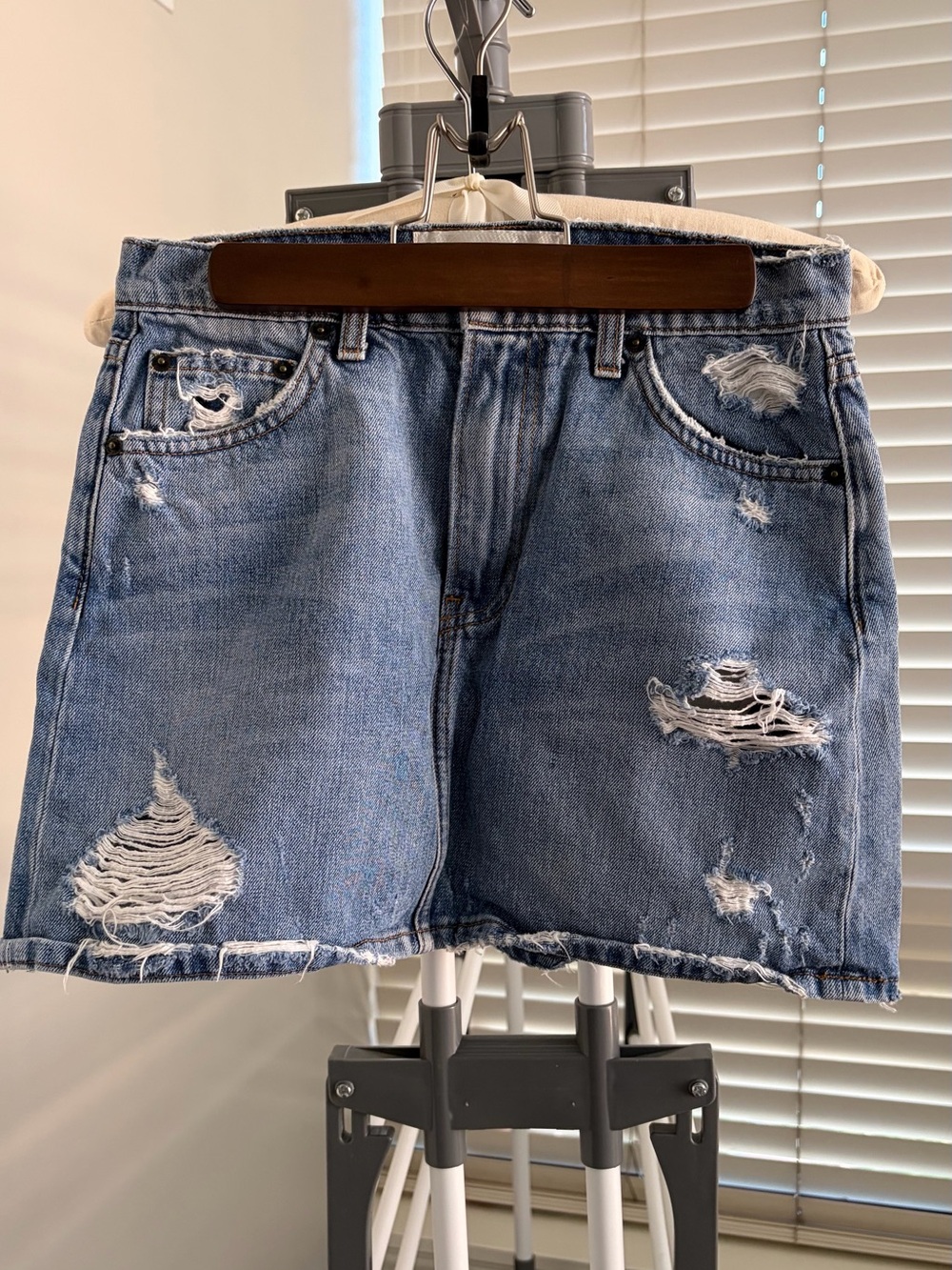 Reformation Denim Distressed Mini Skirt Size 26